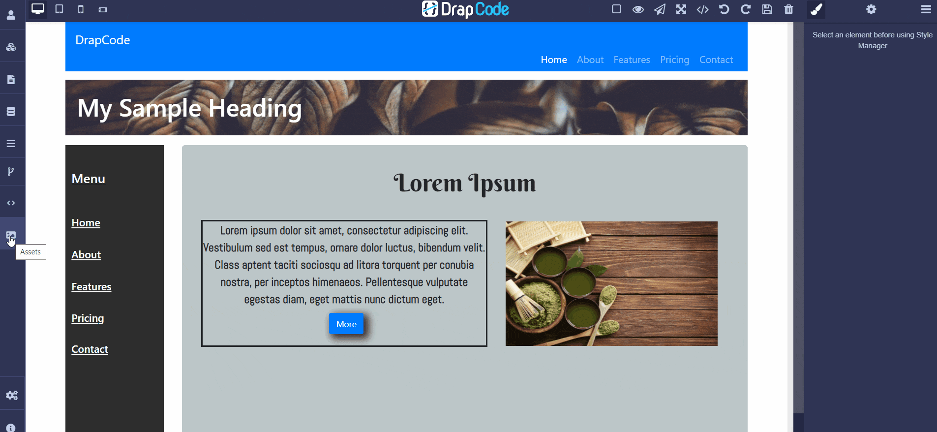 DrapCode Builder Asset Search