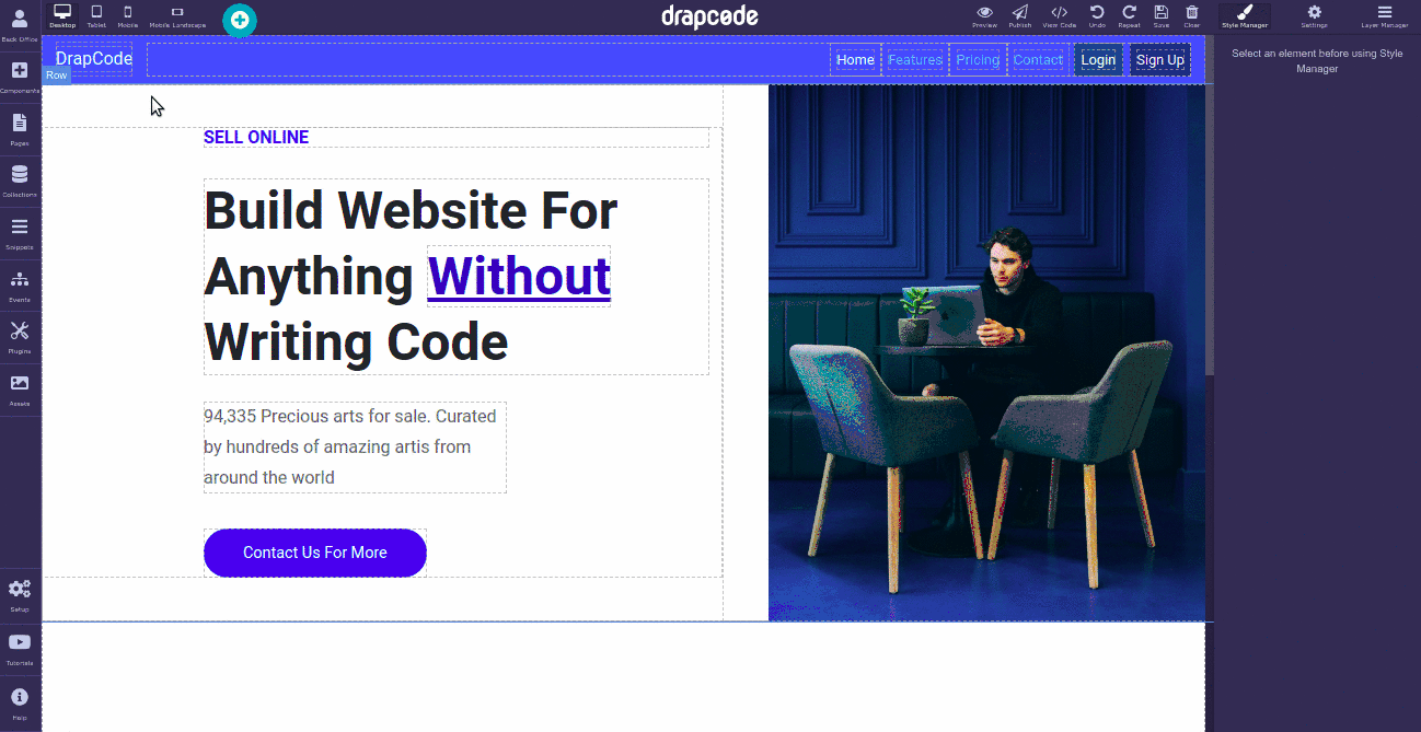 DrapCode Builder Adding Page Redirecting Event