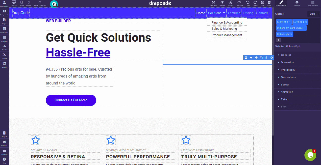 DrapCode Builder Snippet Creation