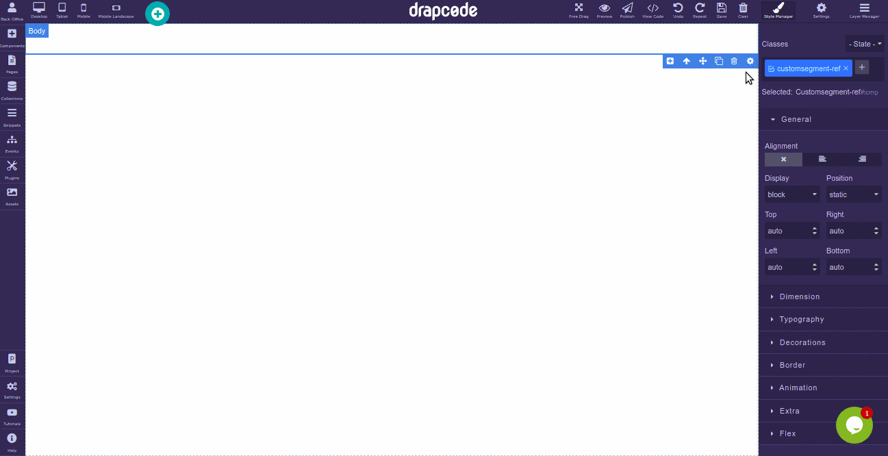 DrapCode Builder Snippet Creation