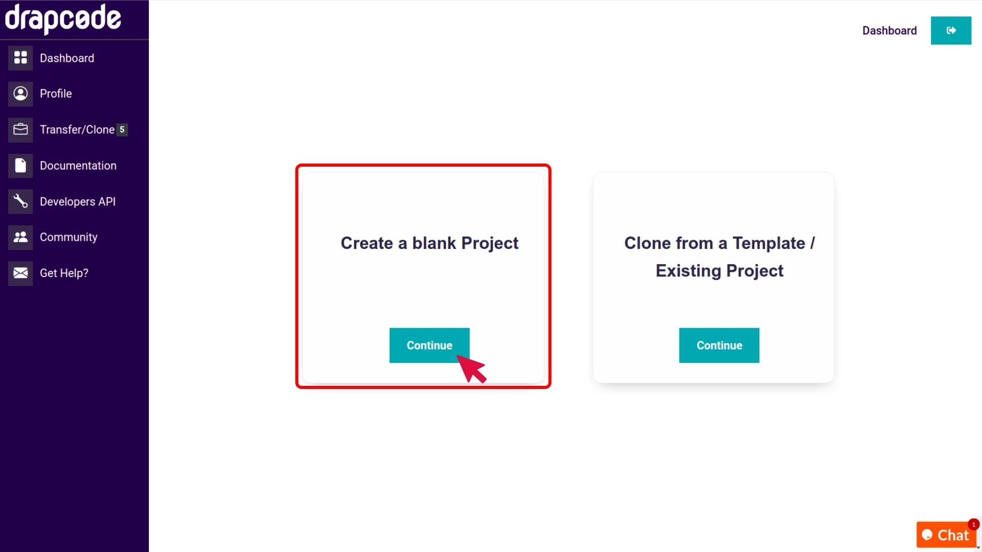 DrapCode Create Blank Project