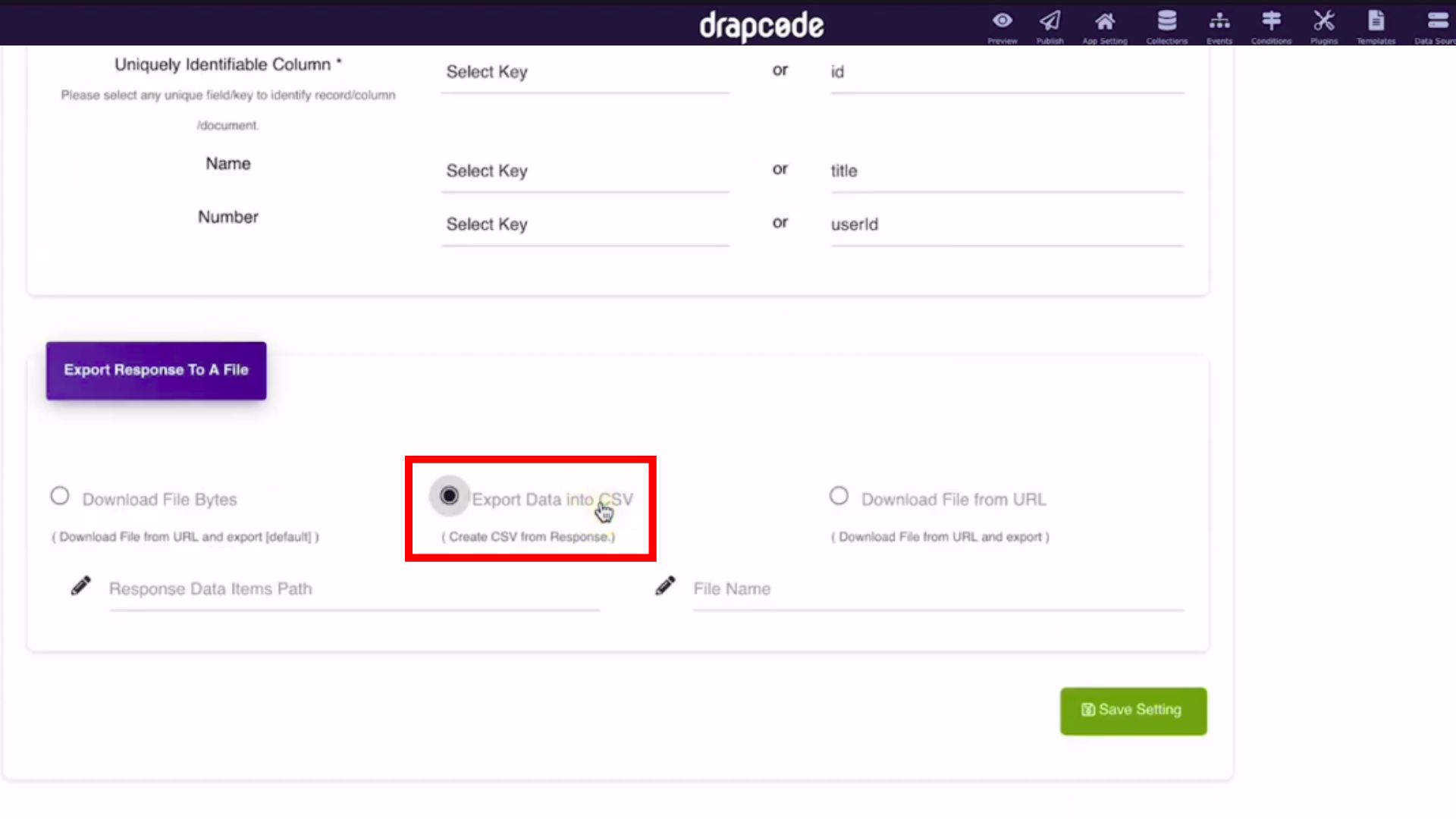 DrapCode Builder Data Search and CSV Download