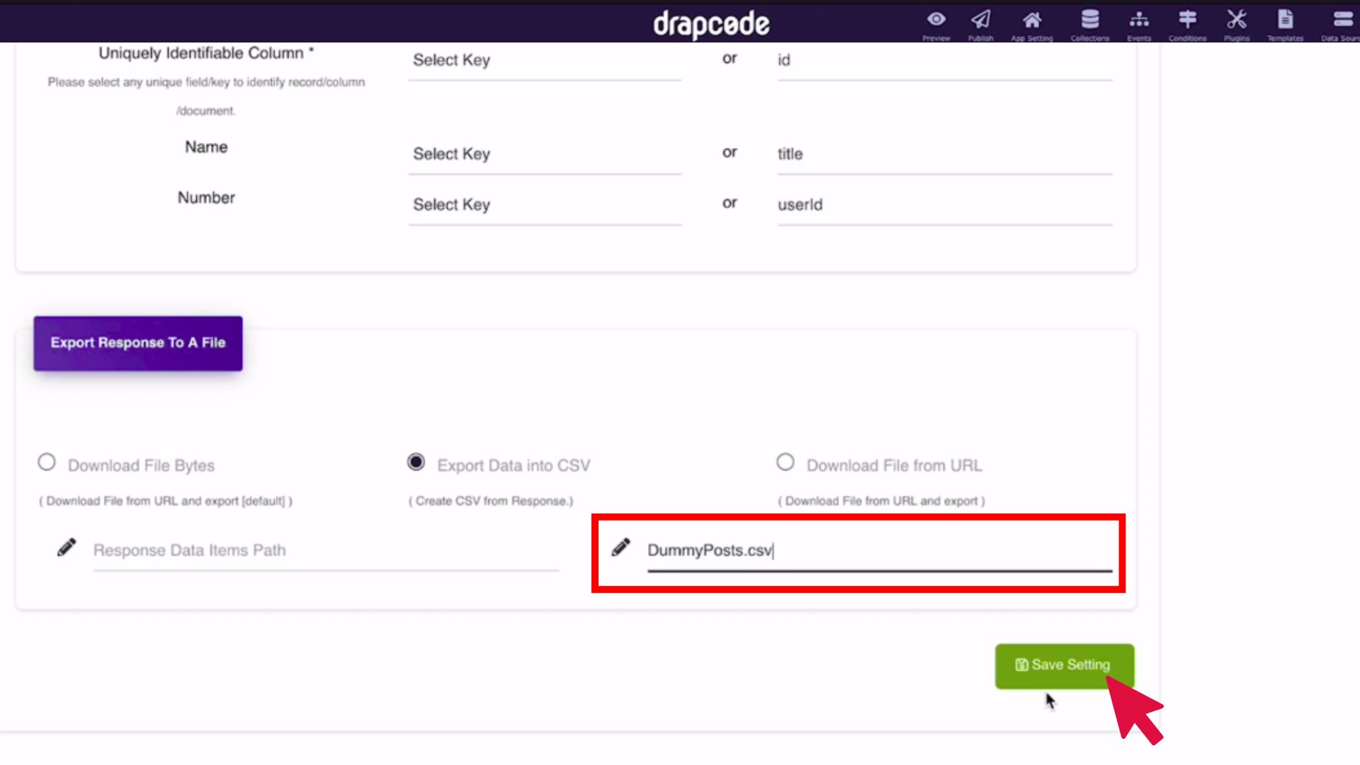 DrapCode Builder Data Search and CSV Download